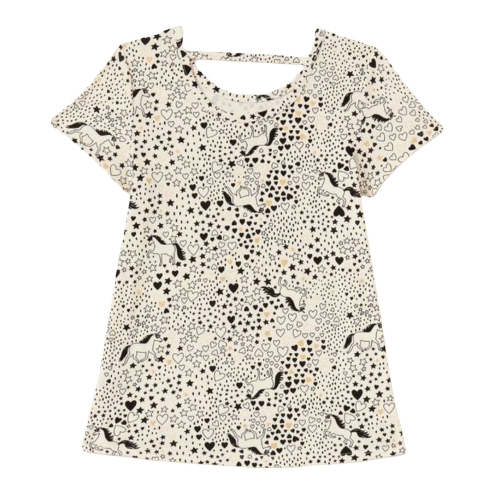 Wonder Nation Girls' Unicorn & Hearts Print Top - Black/White/Gold